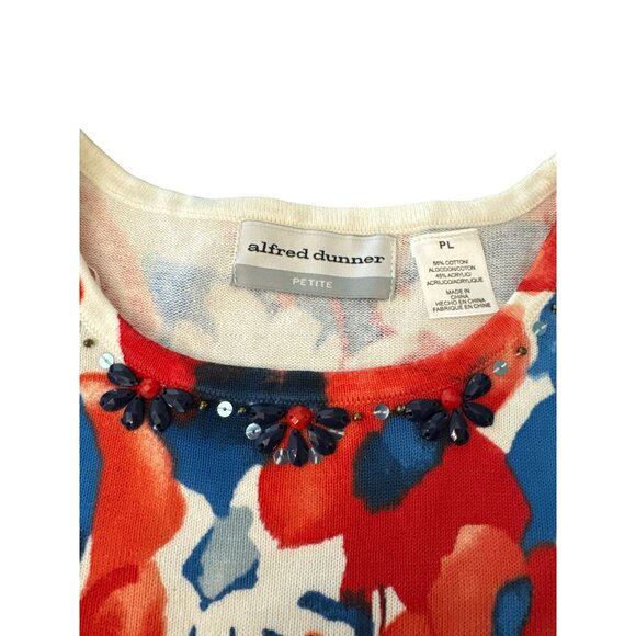 Alfred Dunner Floral Sweater size PL Large Petite Beaded 3/4 Bright Womens LP - Picture 2 of 4